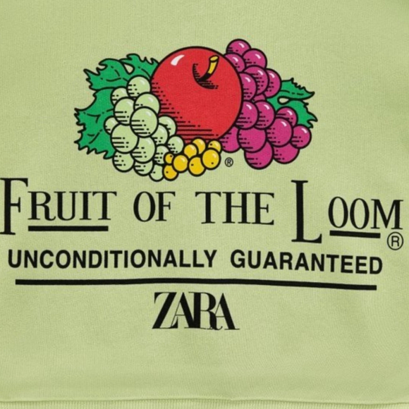 Zara | Fruit Of The Loom Collab Green Cropped Sweatshirt size Small - Picture 4 of 10